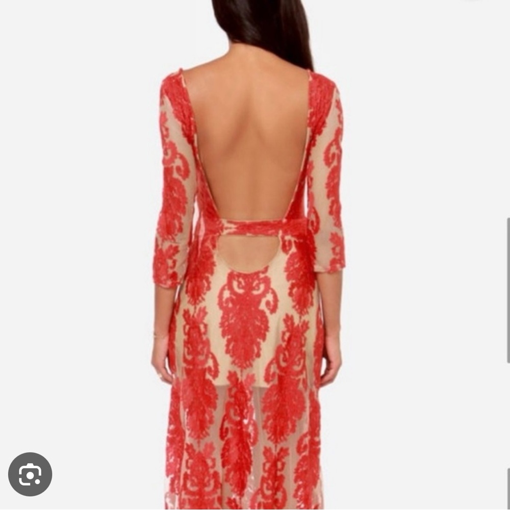 For Love And Lemons Red and Cream Backless Dress